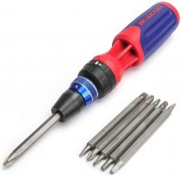 WORKPRO multi-blade ratcheting screwdriver with multiple bits